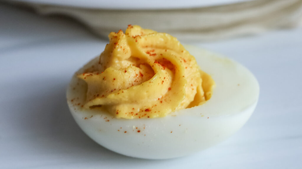 Close up of a deviled egg