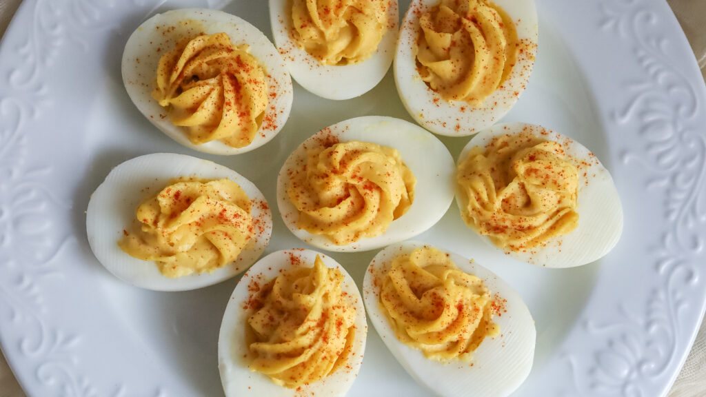 Classic deviled eggs on a plate