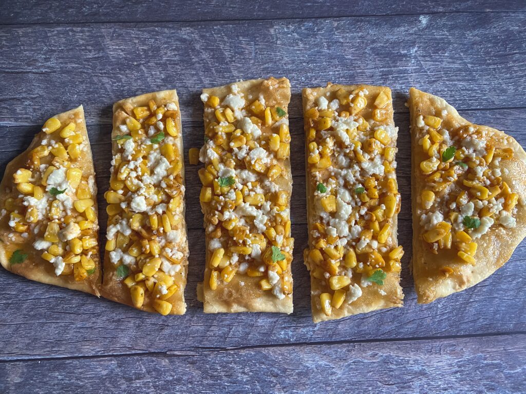 Cut up Mexican Street Corn Flatbread