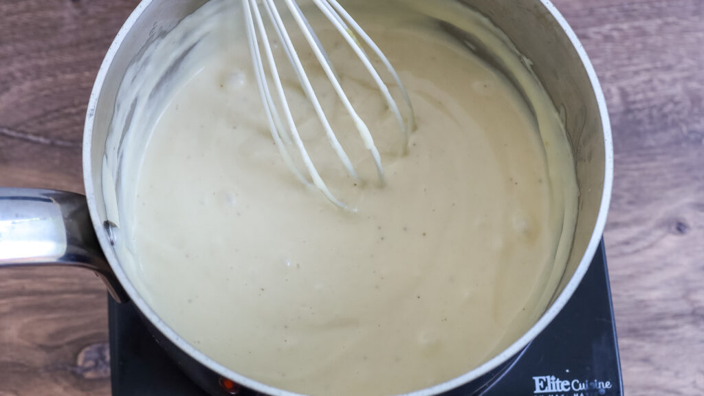 final step of white cheddar beer cheese