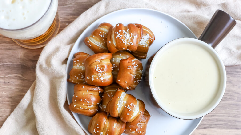 Pretzels with white cheddar beer cheese