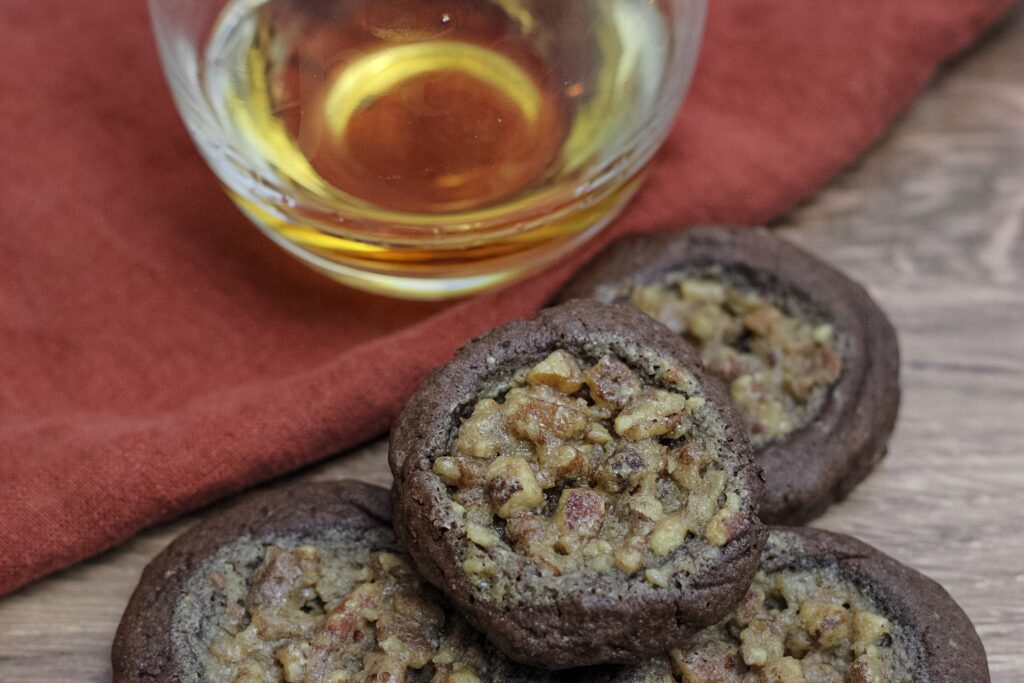 Chocolate bourbon pecan pie cookies