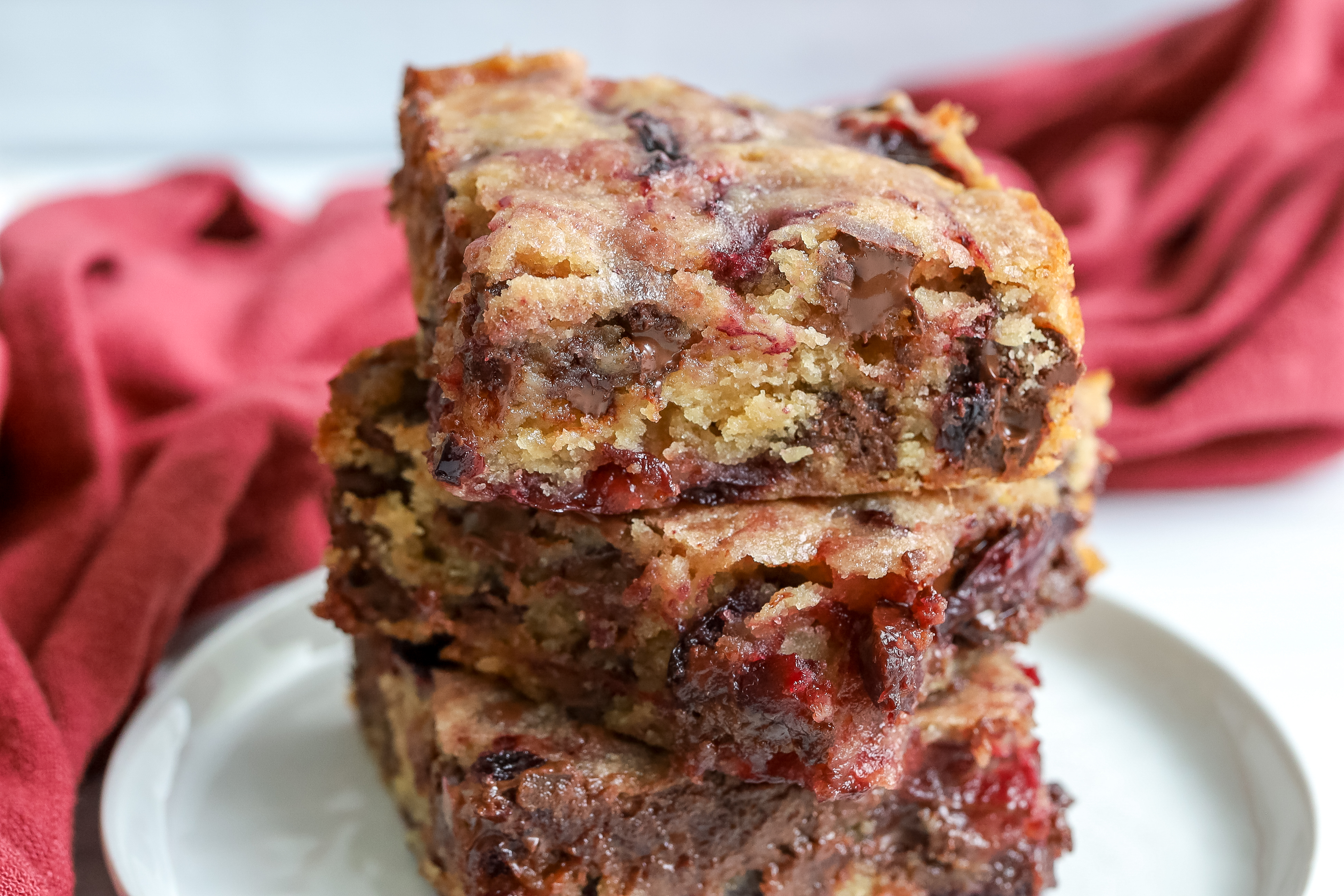 cherry blondies on a table