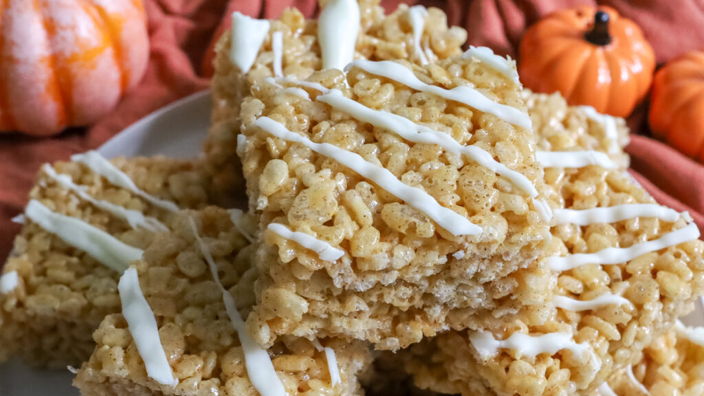 close up of pumpkin rice krispie treats