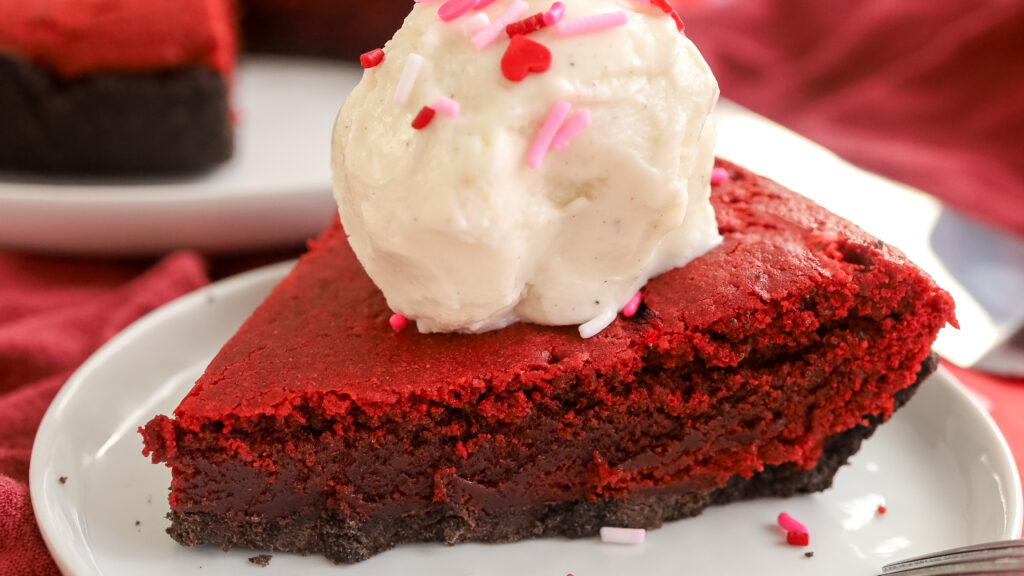 Close up of red velvet pie