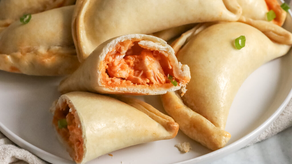 The inside of buffalo chicken empanadas