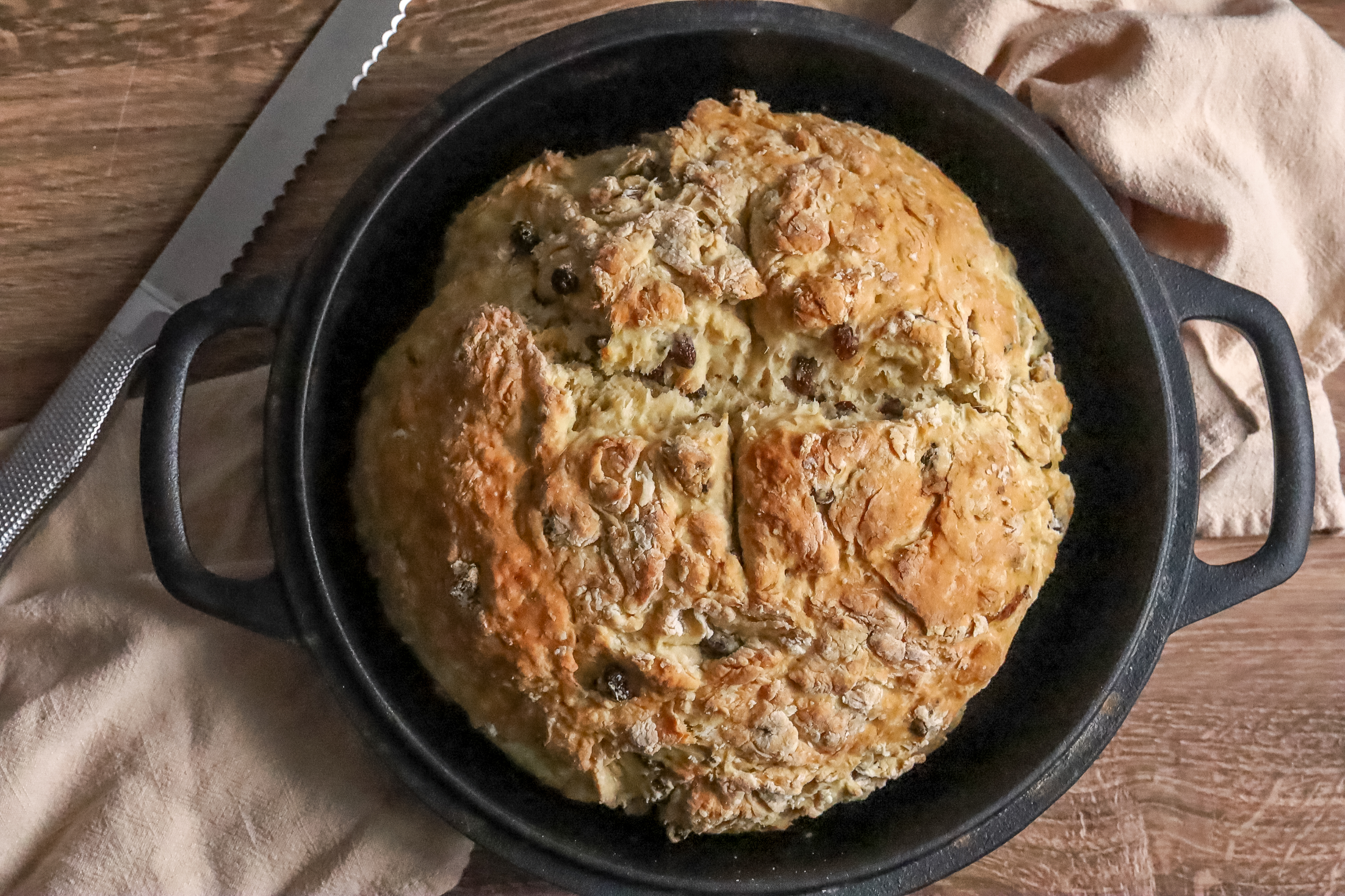 Irish soda bread in a cast iron skillet