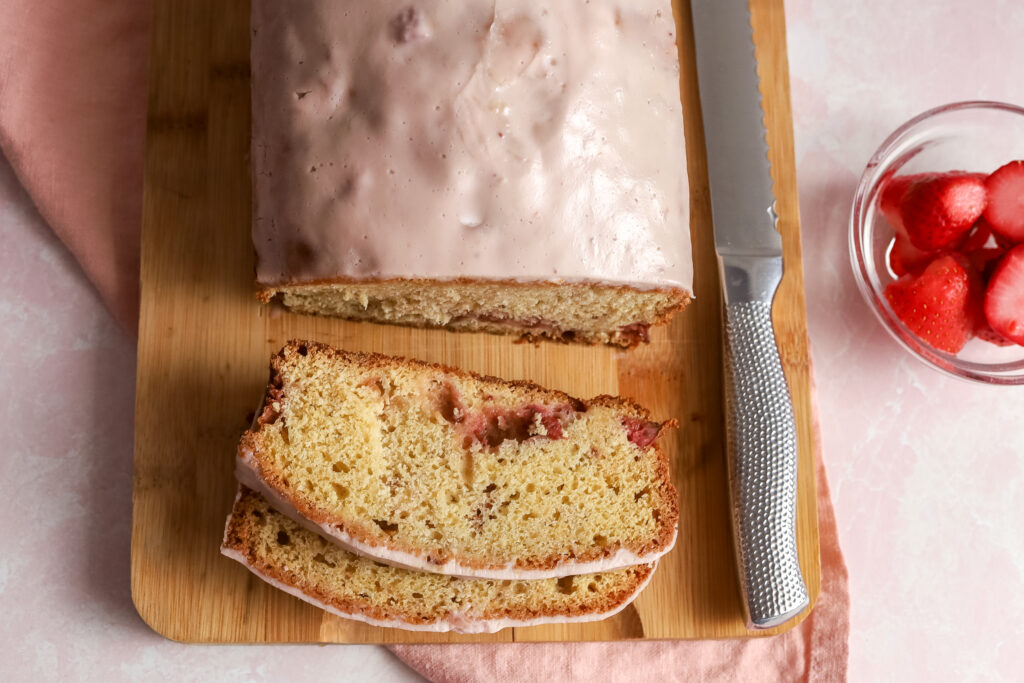 Overhead of strawberry pound cake