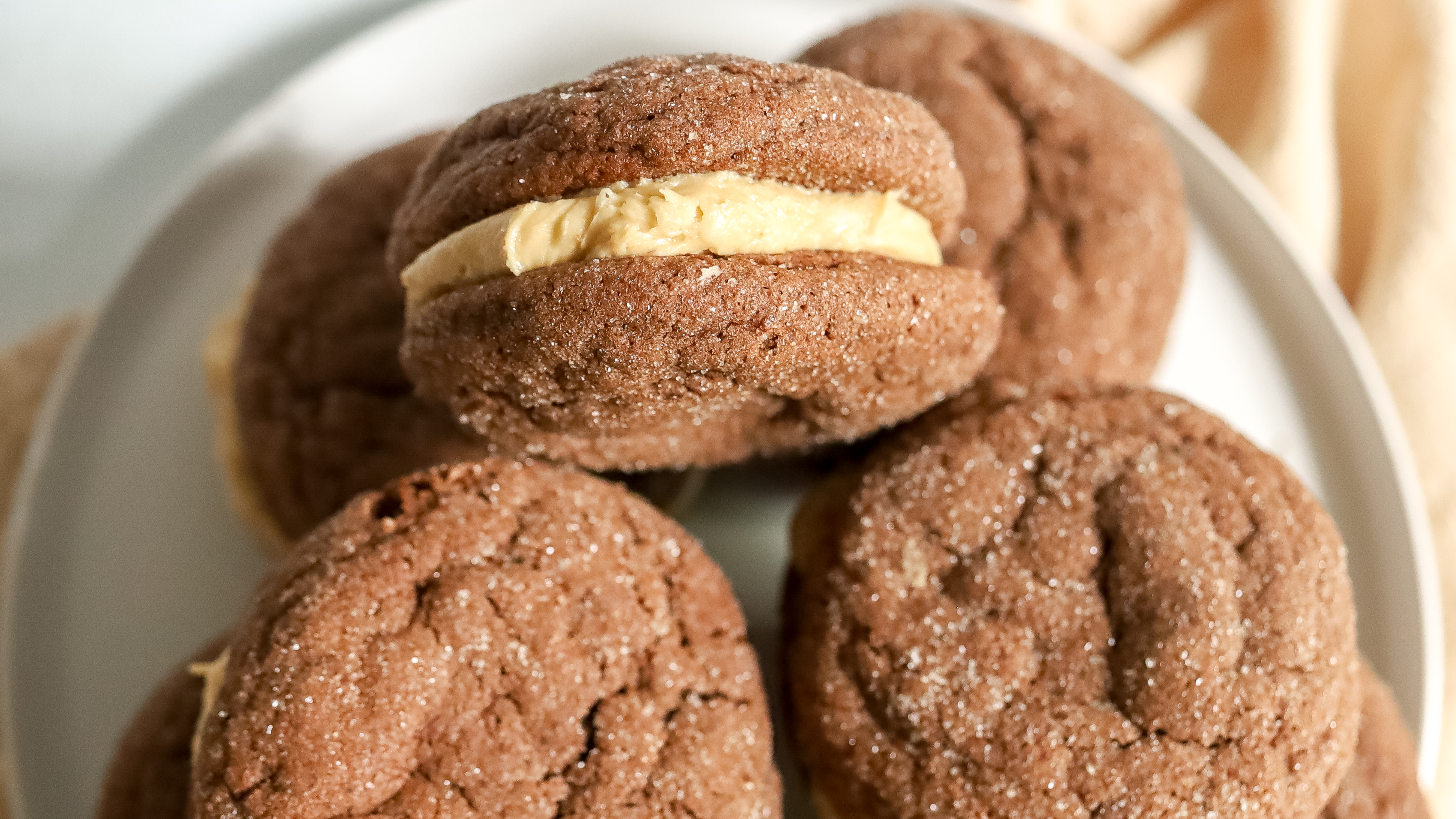 Close up of chocolate cake mix sandwich cookies