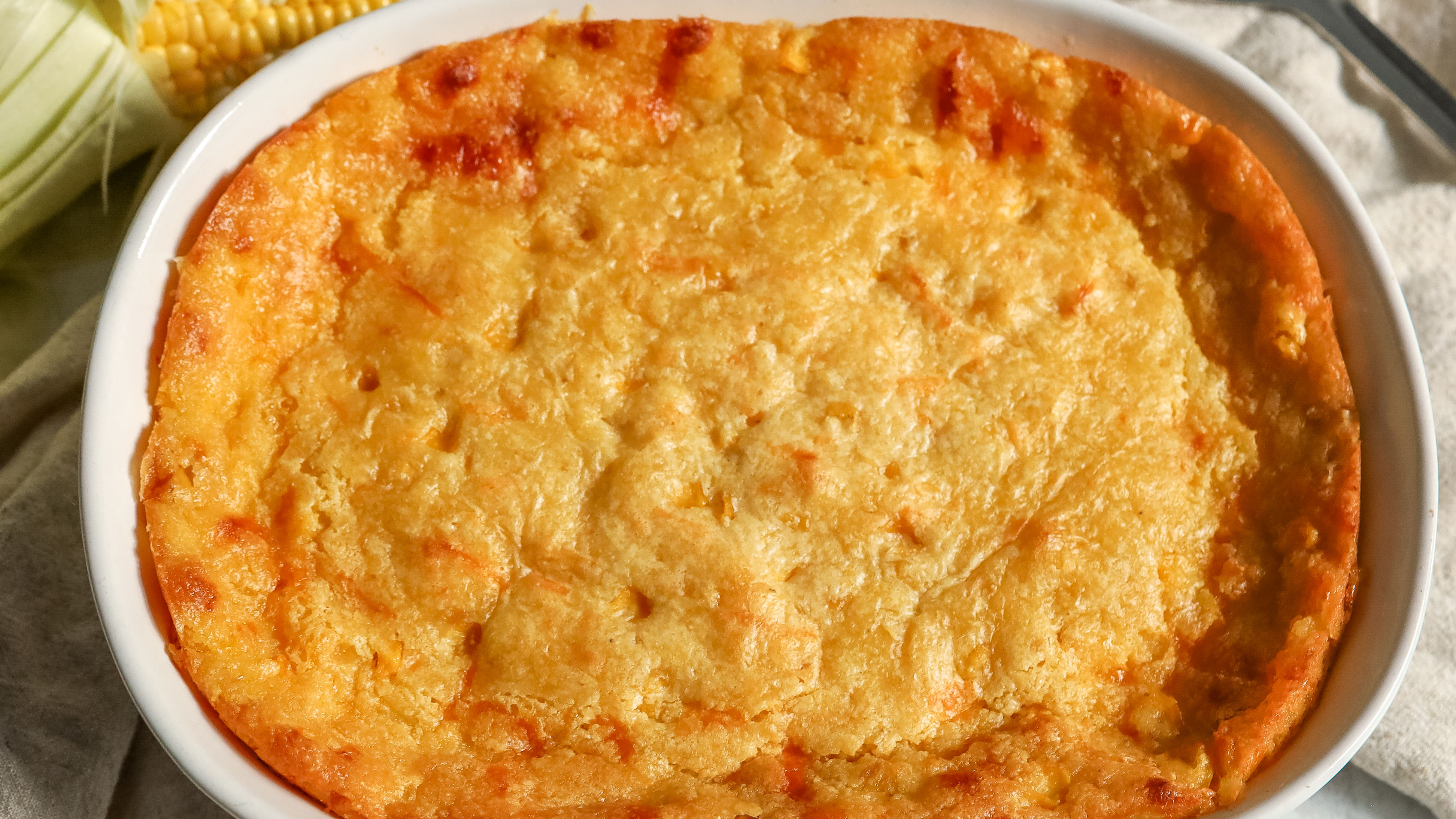 corn casserole in a dish