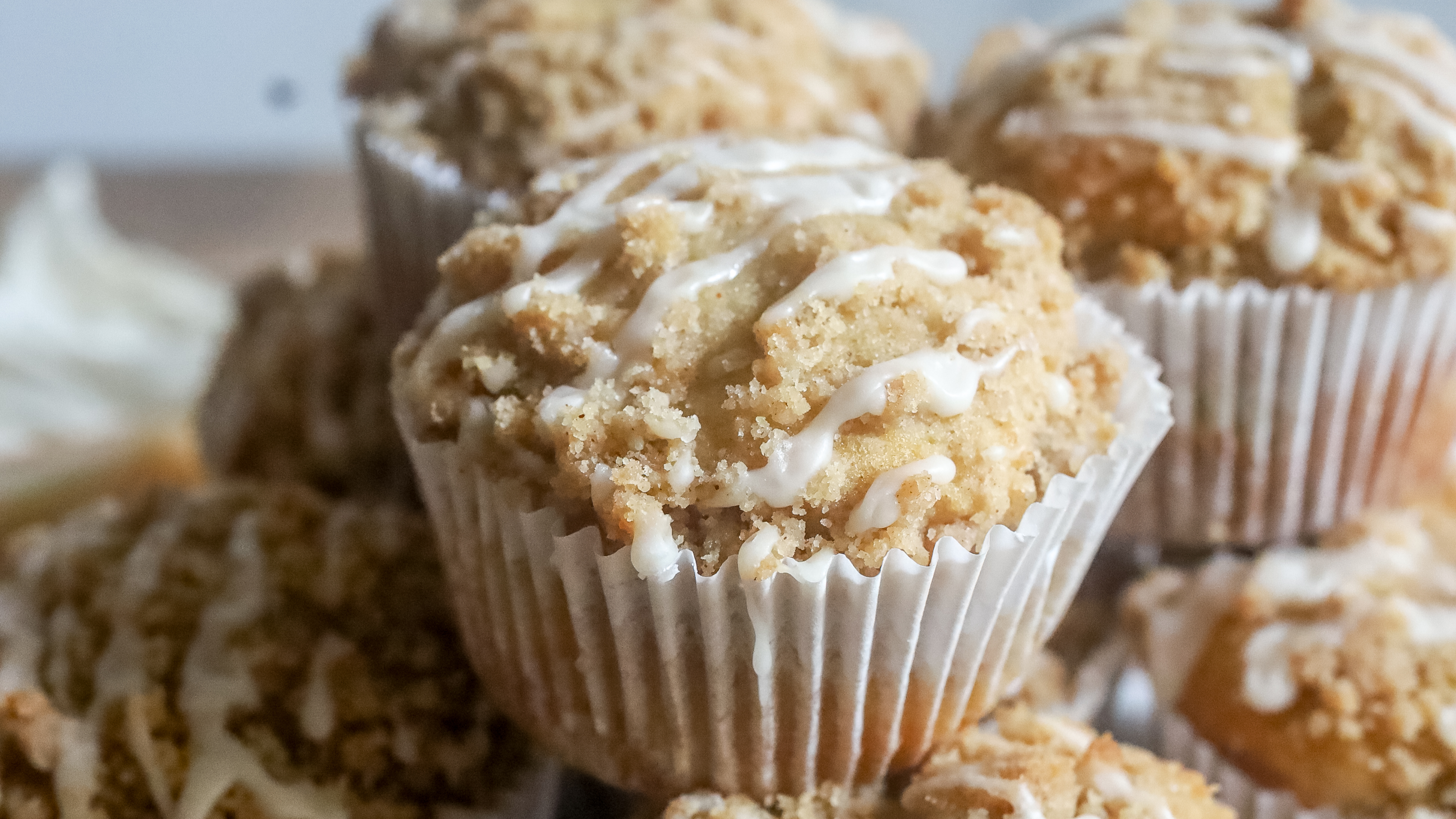 close up of peach muffins