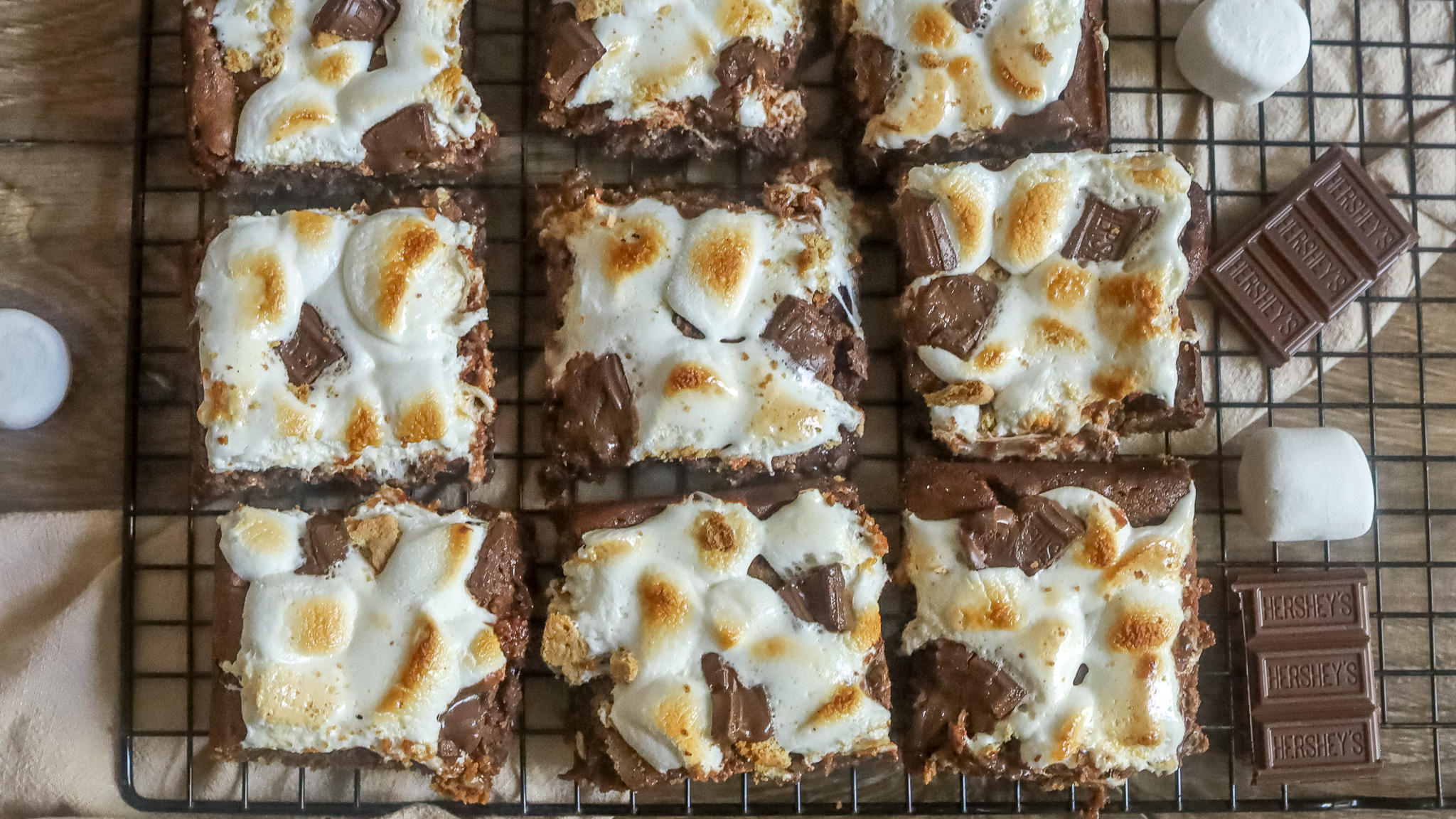 s'mores brownies on a cooling rack