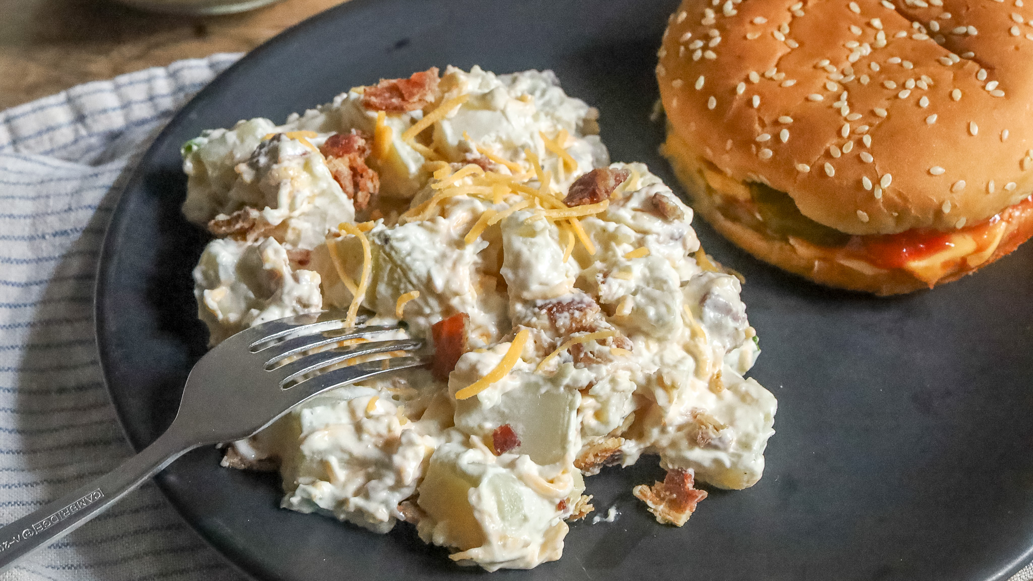 Loaded baked potato salad on a plate