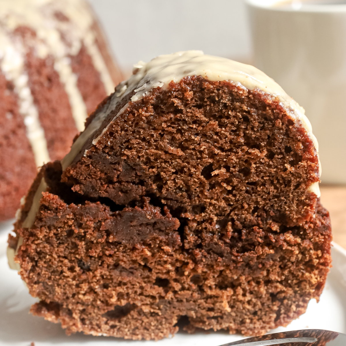 close up slice of mocha cake