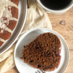 close up of a slice of mocha cake