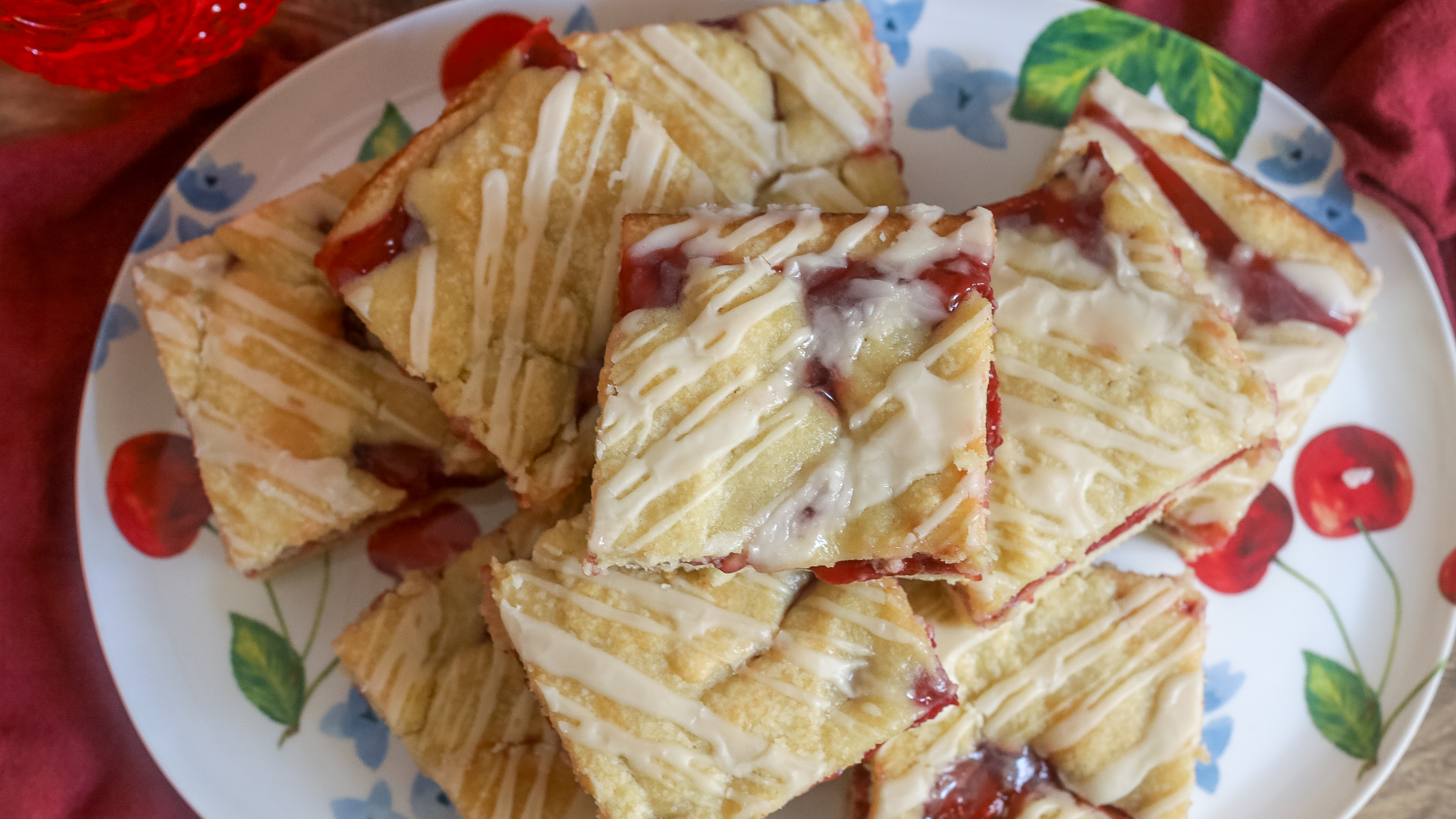 overhead view of cherry pie bars