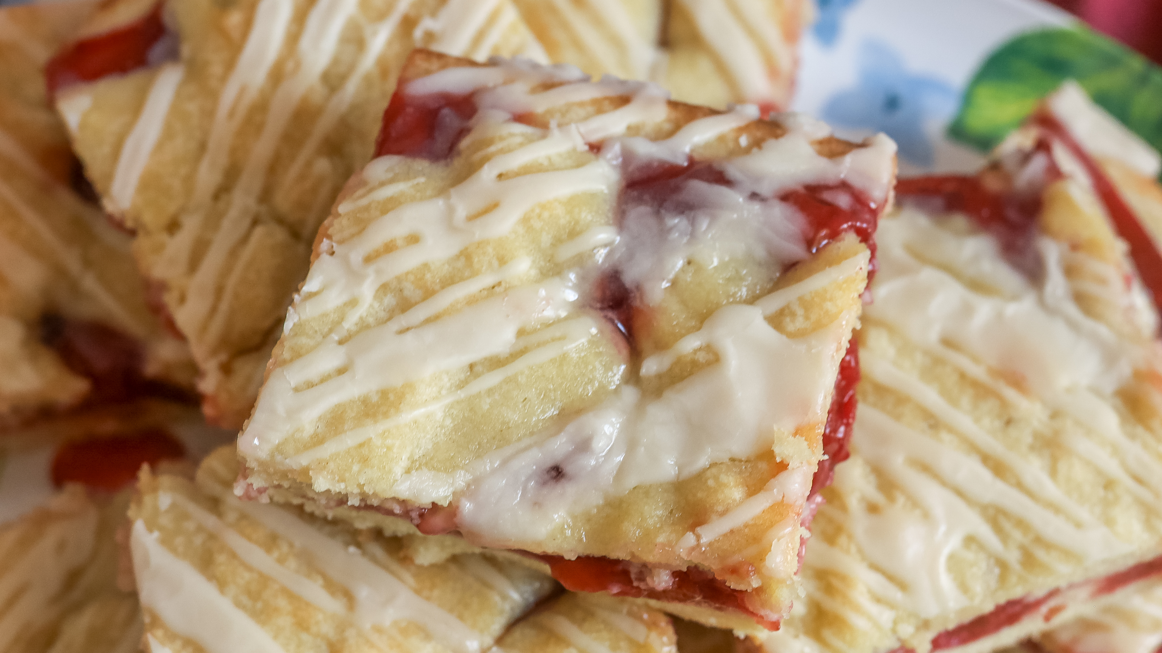 close up overhead view of a cherry pie bar