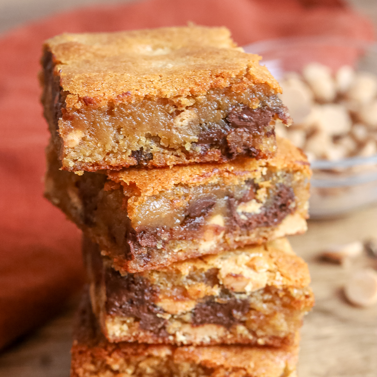 stack of peanut butter blondies