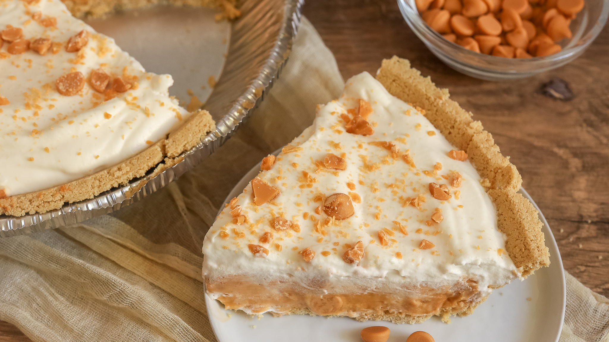 Close up slice of butterscotch pie
