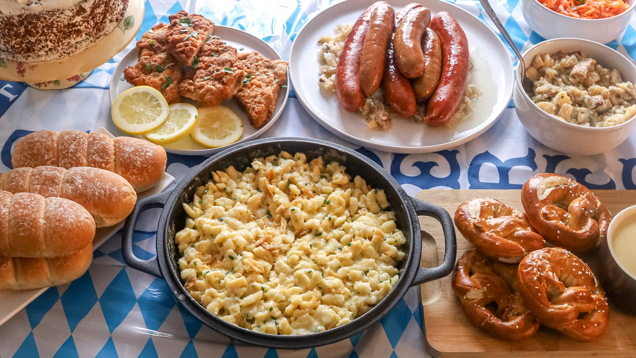 Overhead shot of Oktoberfest dinner