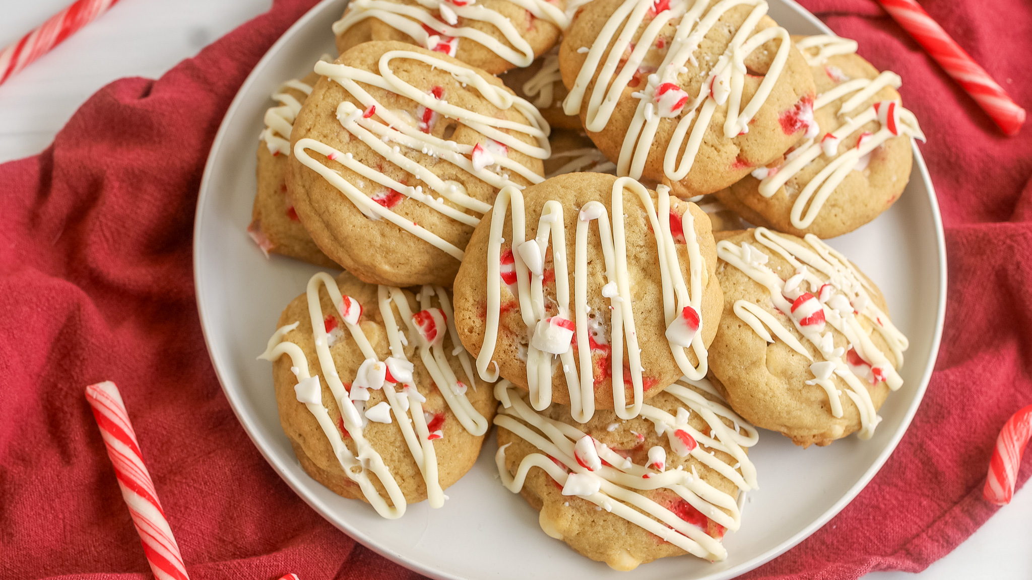 white chocolate peppermint cookies on a plate