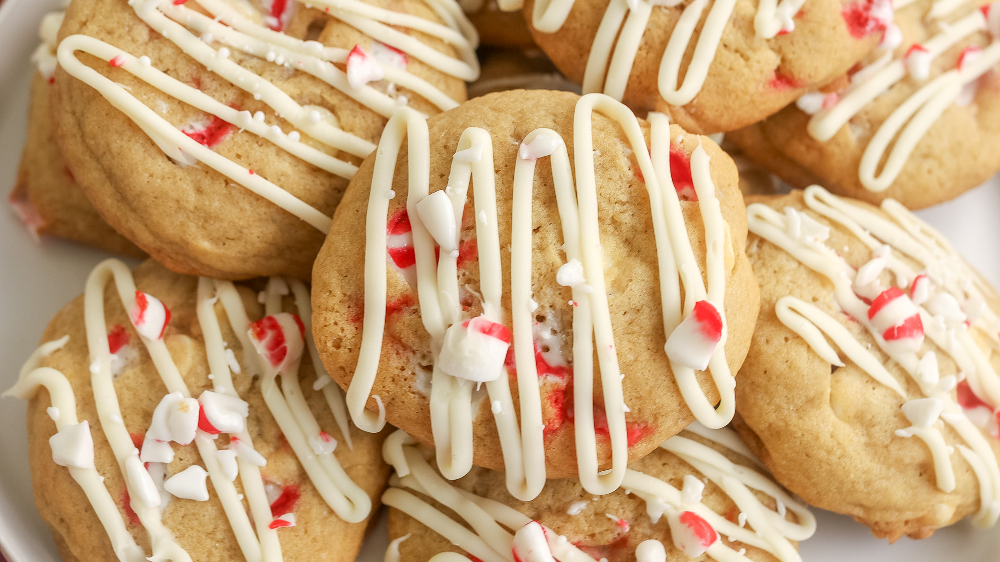 Close up of a peppermint bark cookie