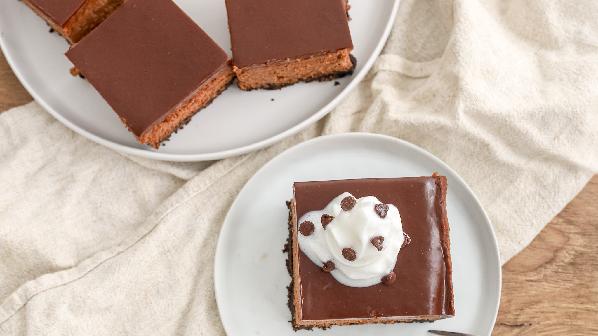 overhead shot of chocolate stout cheesecake bars