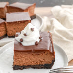 A slice of chocolate stout cheesecake bars
