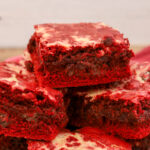 stack of red velvet cheesecake brownies