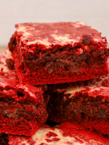 stack of red velvet cheesecake brownies