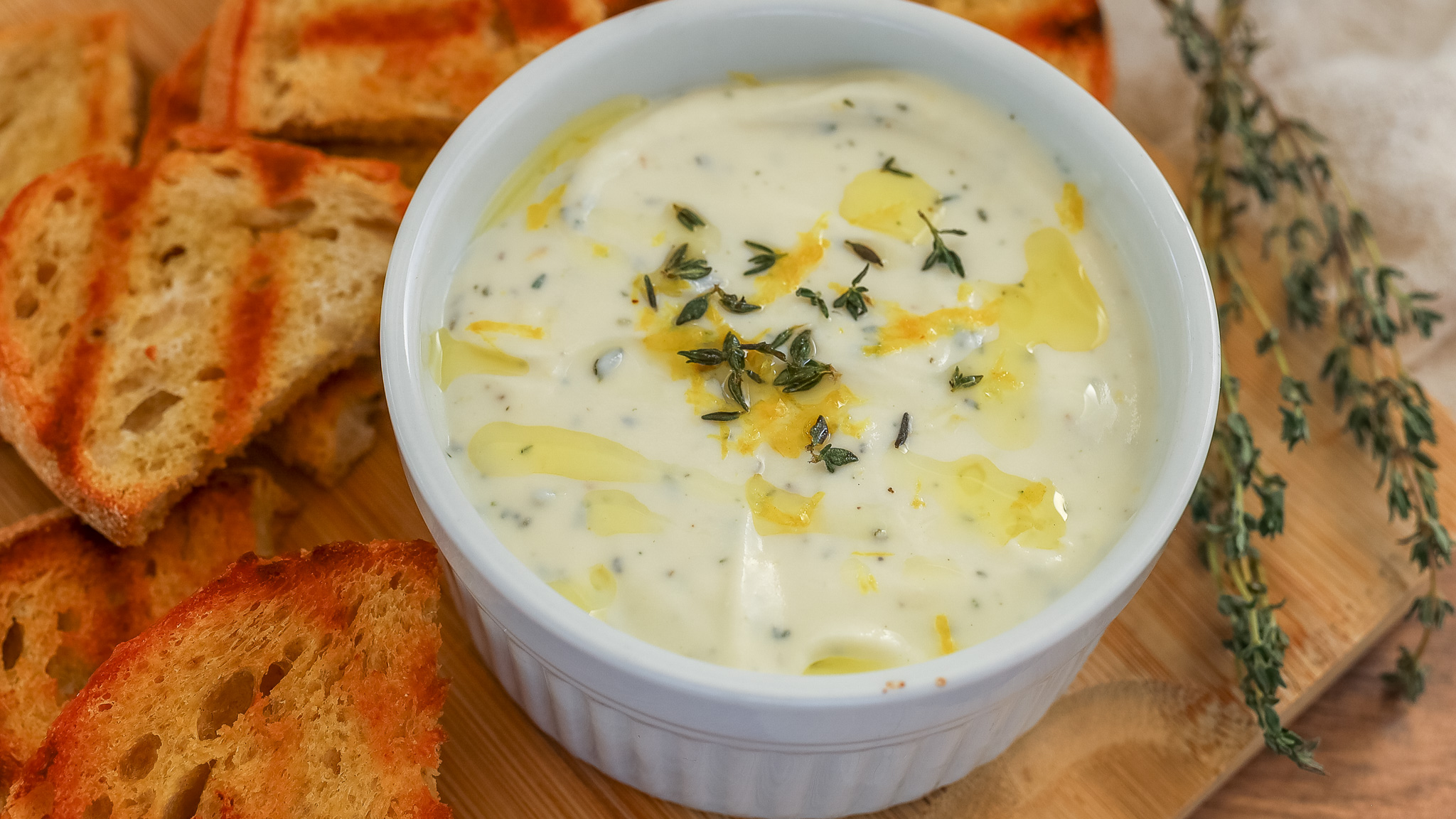 Close up on a bowl of whipped ricotta