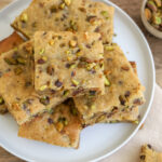 pistachio blondies on a plate