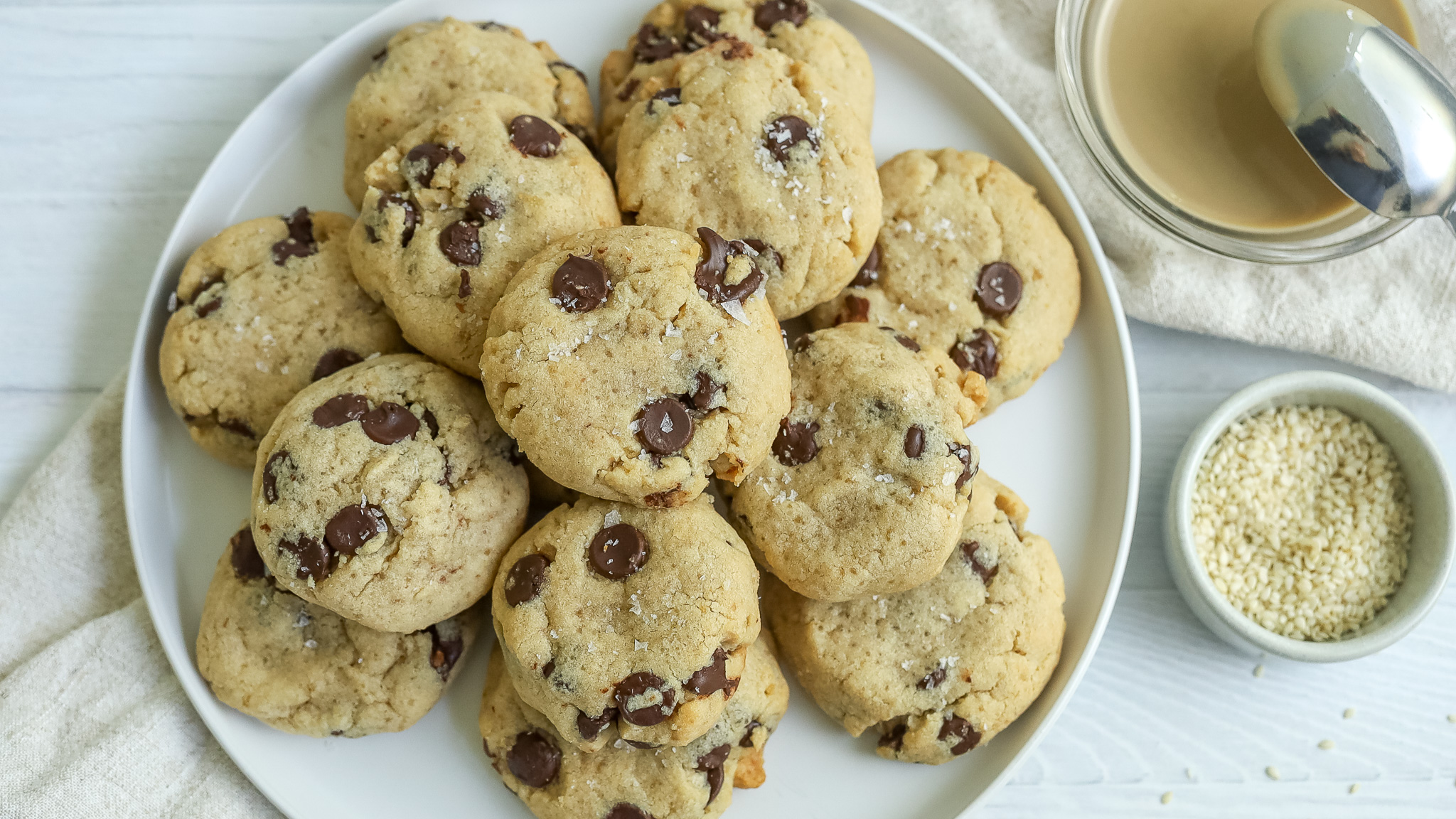 overhead photo of tahini cookies
