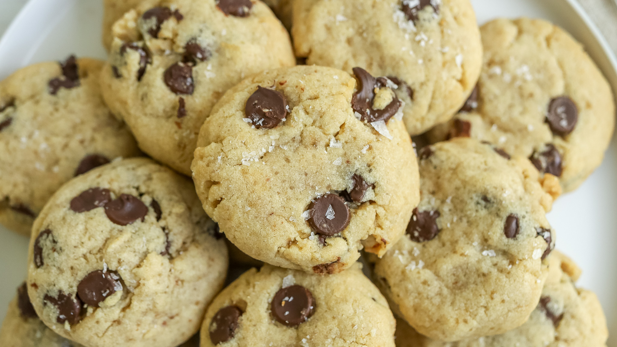 Close up photo of a tahini chocolate chip cookie
