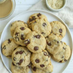 tahini chocolate chip cookies on a plate