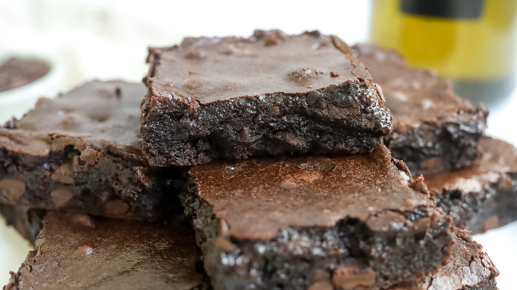 close up side view of a brownie