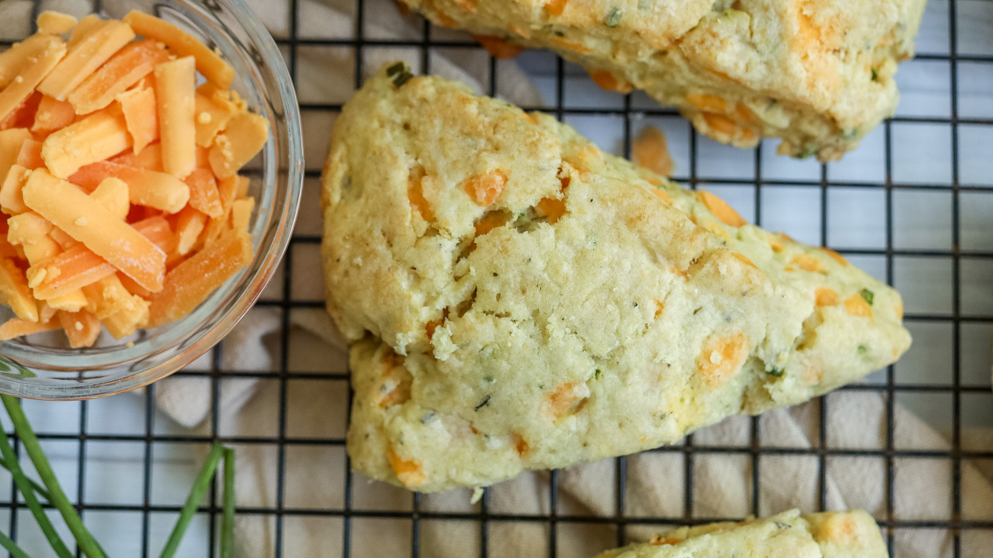 overhead photo of cheddar and chive scones