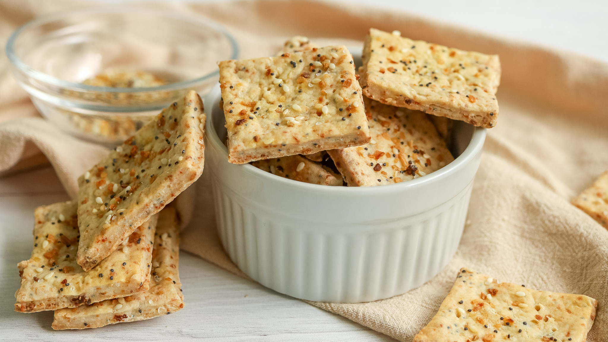side photo of everything bagel crackers