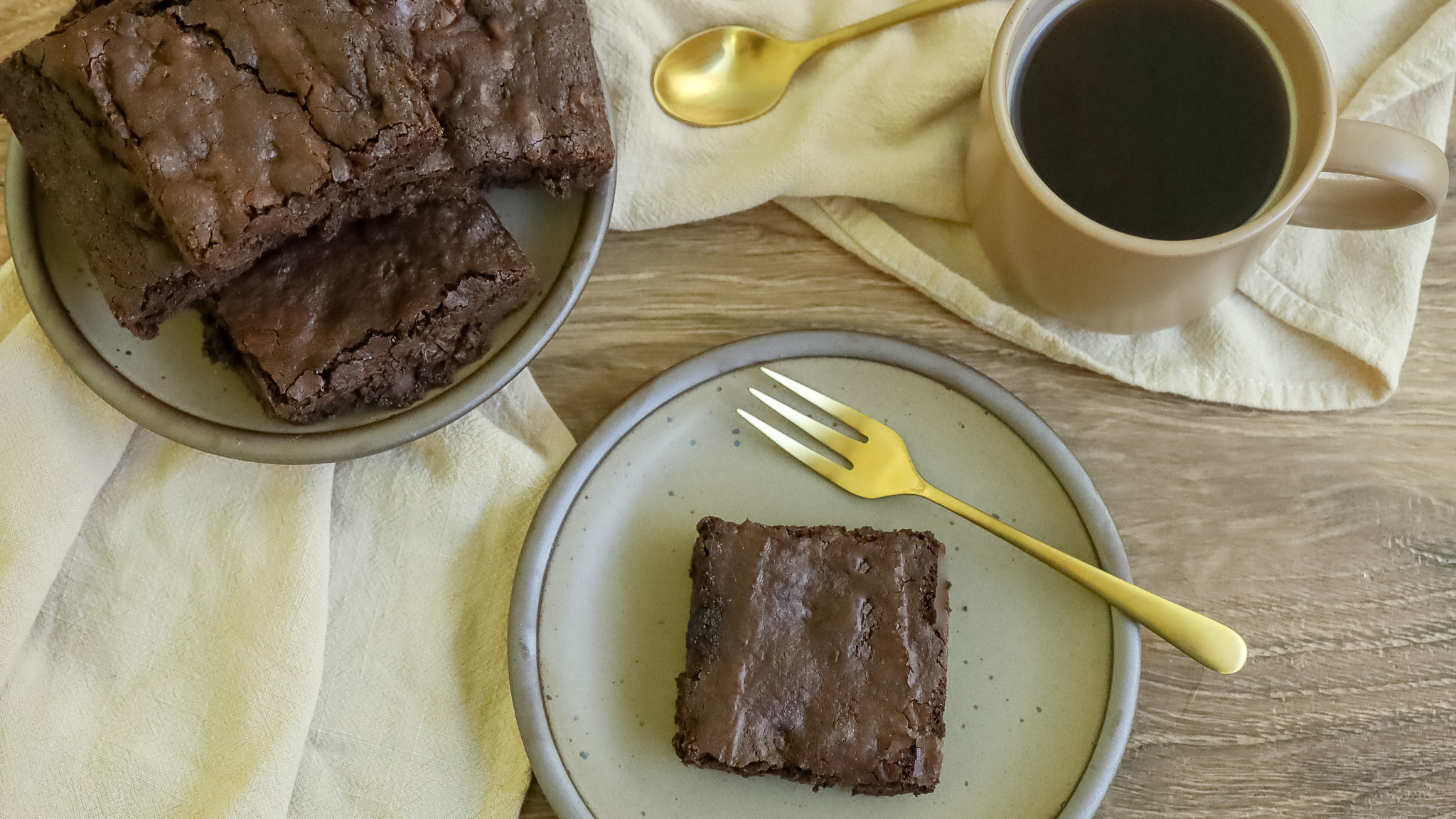 overhead photo of espresso brownies on plates