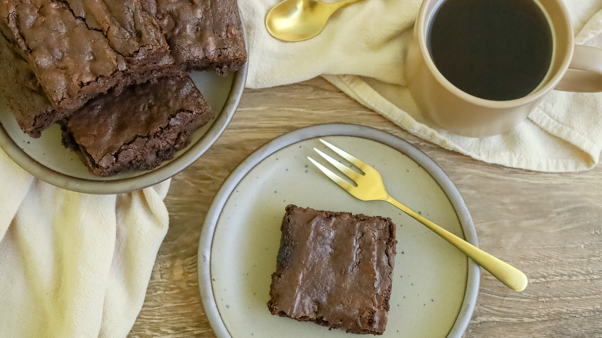 Overhead shot of espresso brownies on a table