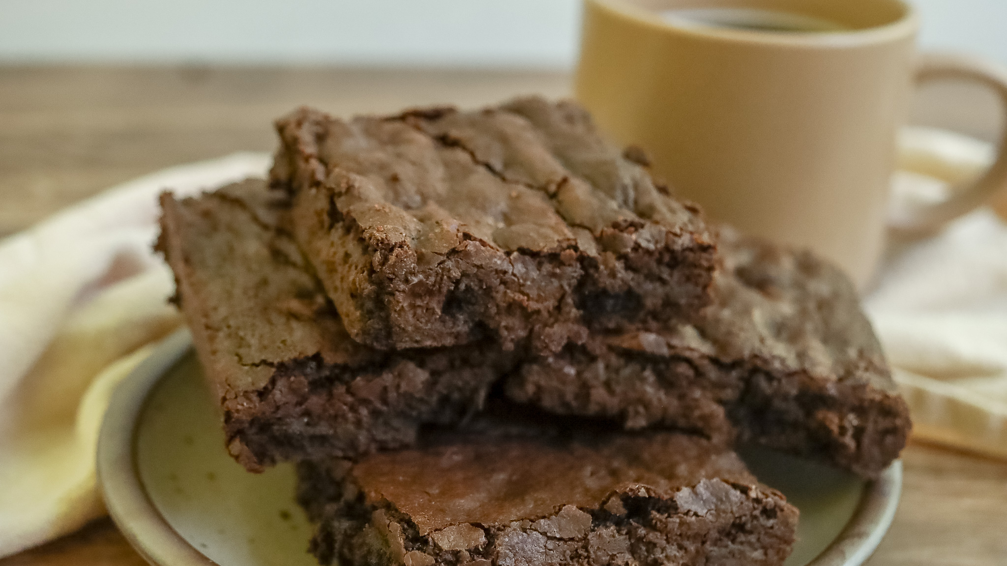 side photo of stacked espresso brownies