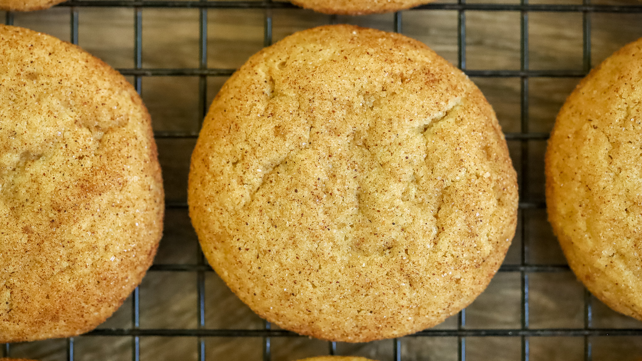 close up of a brown butter snickerdoodle cookie