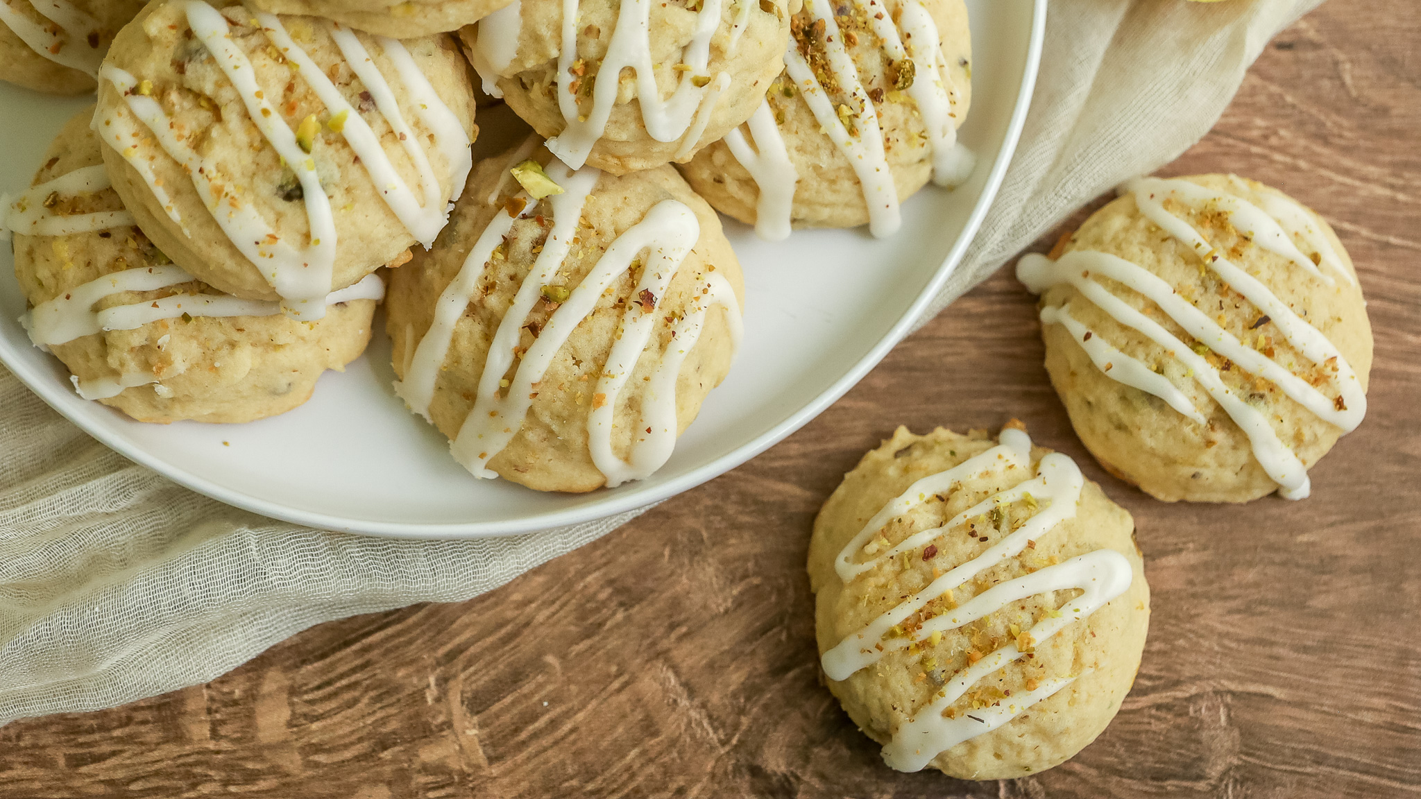 lemon pistachio cookies on a table