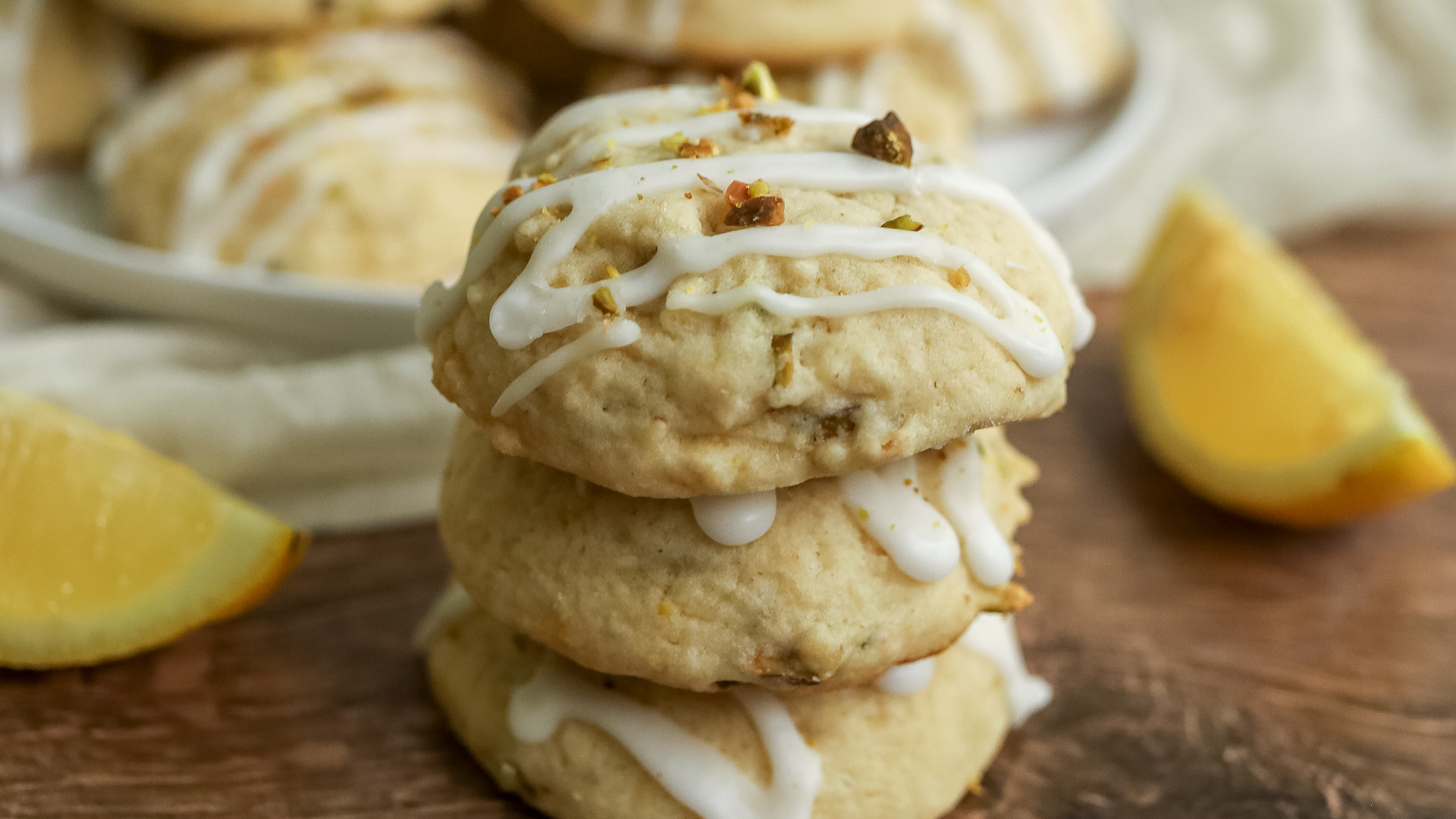stacked lemon pistachio cookies