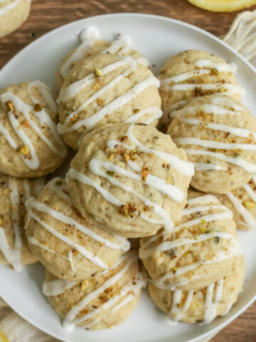 lemon pistachio cookies on a plate