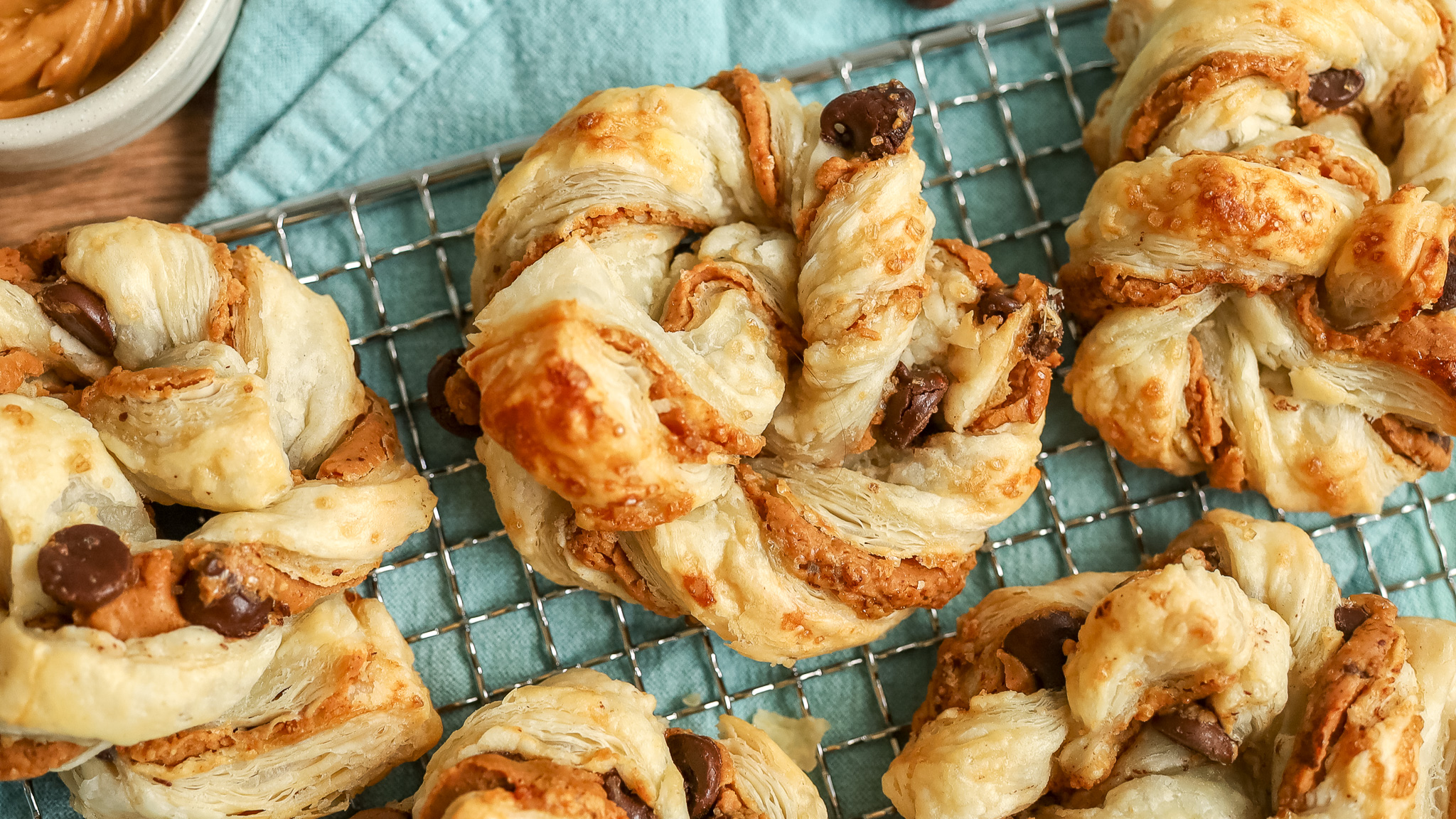 close up overhead of peanut butter chocolate pastries