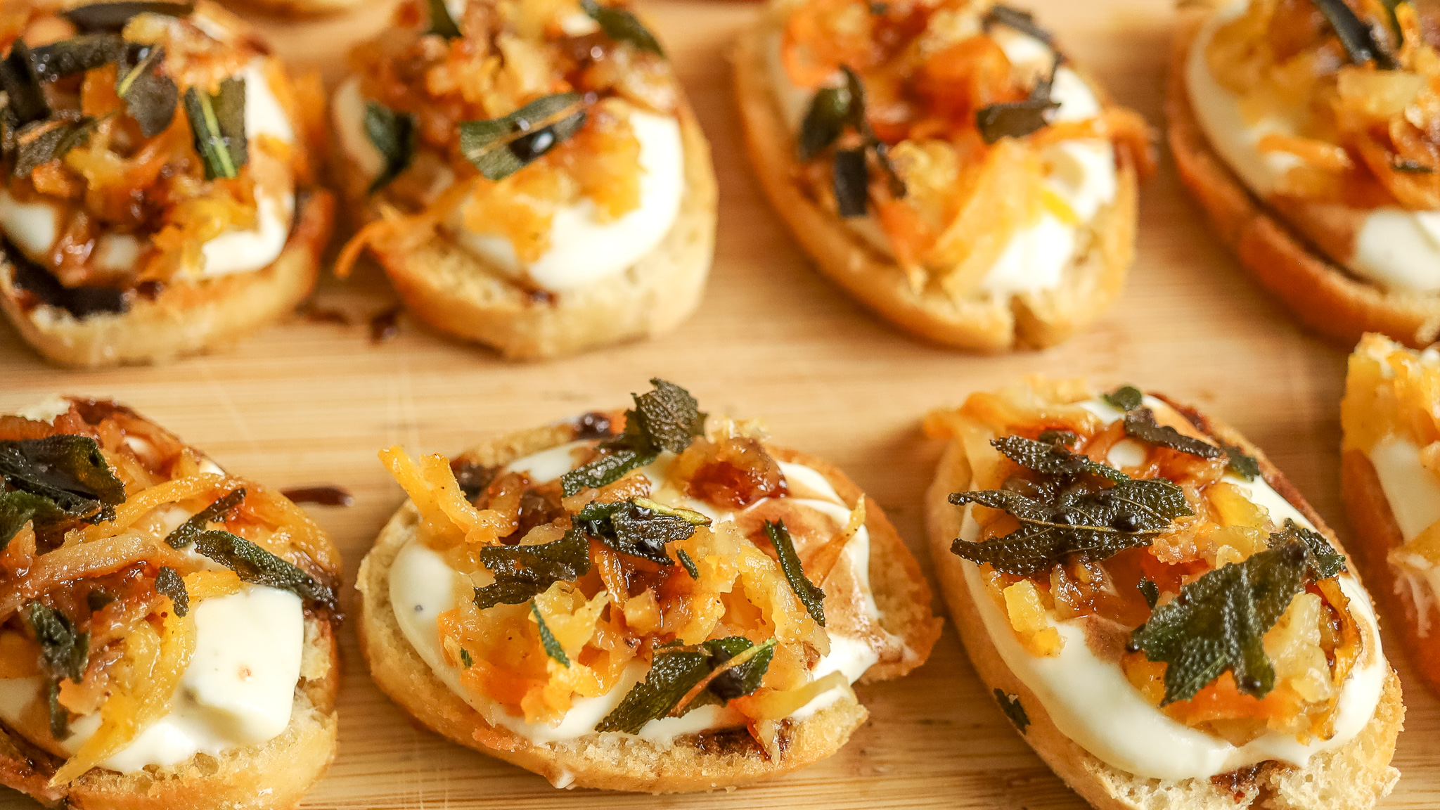 overhead photo of butternut squash crostini